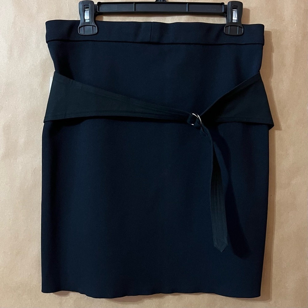 L.A.M.B. | Pencil Mini Skirt Buckle Belt Reversible Stretch Knit Black Size S